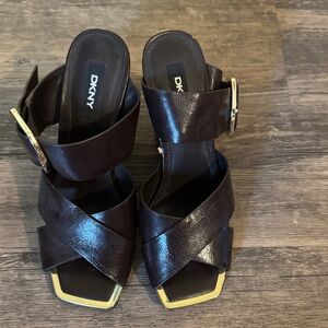 DKNY Dark Brown Heels with Gold Accents